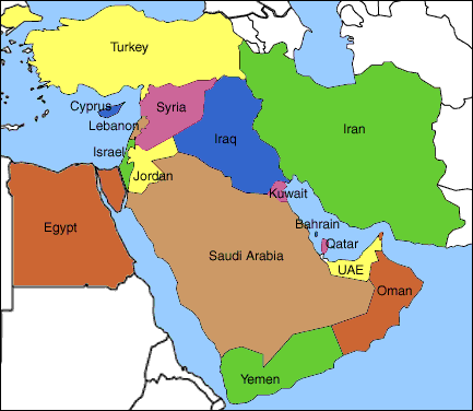 World Religions  on Map Middle East